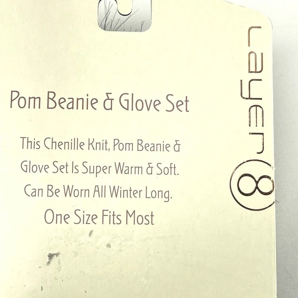 Layer 8 Chenille Knit Pom‎ Warm Winter Lined Outdoors Beanie Hat and Glove Set